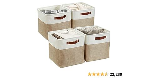 Amazon.com: DECOMOMO Cube Storage Bin Storage Cubes 12 x 12, Set of 4 Foldable Storage Cubes Fabric Bins with Faux Leather Handles for Shelves Closet Nursery Toys Cloth Bathroom (Beige&White) : Baby Cubby Storage Bins, Cube Organizer Bins, Bathroom Beige, Closet Nursery, Shelf Closet, Fabric Storage Cubes, Baskets For Shelves, Organizer Bins, Cube Storage Bins