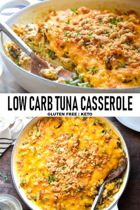 *NEW* This rich creamy low carb tuna casserole recipe is like an embellished tuna helper on steroids and its loaded with wholesome veggies. #ketotunacasserole #lowcarbtunacasserole Low Carb Tuna Casserole, Tuna Helper, Recipes Tuna, Tuna Casserole Recipes, Tuna Steak, Low Carb Low Fat Recipes, Low Carb Casseroles, Canned Tuna, Tuna Casserole