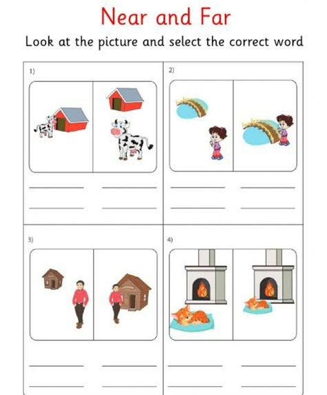 Near Far Worksheet For Kindergarten, Near And Far Worksheets For Preschool, Verbs Kindergarten, Grade 1 Maths, Maths Worksheet, Math Card Games, Fun Worksheets For Kids, Kids Worksheets, Hindi Worksheets