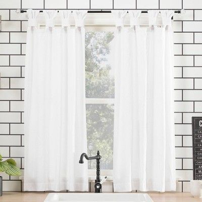 52"x45" Washed Cotton Twist Tab Light Filtering Tier Pairs White - Archaeo : Target Kitchen Window Curtains, Curtain White, Light Blocking Curtains, Tab Curtains, Curtains Window, Kitchen Curtain, Cotton Curtains, Cafe Curtains, White Curtains