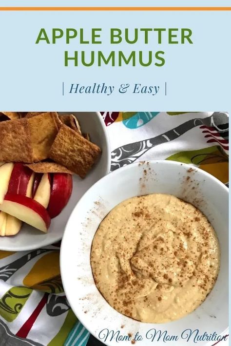 Apple butter hummus is a sweet and savory dip perfect for an after-school snack, lunchbox treat, or a healthy spread for a holiday gathering! #applerecipes #applerecipeseasy #applerecipeshealthy #applerecipesfall #hummusrecipehomemade #kidfriendlyrecipes kidfriendlyrecipeshealthy Mom To Mom, Hummus Recipe Homemade, Apple Butter Recipe, Prenatal Nutrition, Apple Recipes Easy, Lunchbox Treats, Protein Packed Snacks, Snack Bites, Toddler Recipes