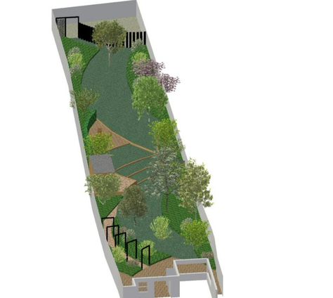 The build for this long, narrow garden in Woking, Surrey has just started and it demonstrates some of the methods you can use to deal with a long,… Garden Ideas Long, Narrow Gardens, Ariel Sketch, Lawn Alternative, Long Garden, Narrow Garden, Backyard Garden Layout, Garden Ideas Cheap, Wild Garden