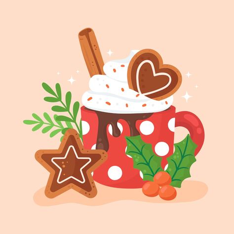 Hot Chocolate Illustration, Hot Chocolate Vector, Hot Chocolate Drawing, Hot Chocolate Art, Chocolate Illustration, Christmas Graphic Design, Christmas Homescreen, Graphic Design Cards, Christmas Hot Chocolate