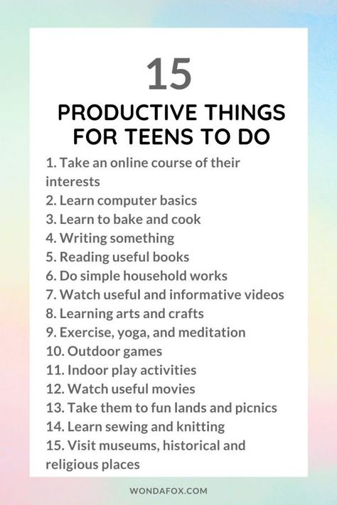 Things To Do To Be More Productive, Teen Goals List, Summer Hobbies For Teens, Productive Things To Do In Summer, Things To Do With Your Brother At Home, Hobbies To Learn At Home, What To Study When Bored, What To Do To Be Productive, Hobbies To Try For Teens