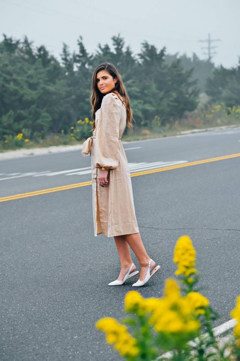 Golden Community // Beige Asymmetrical Dress, Fall Fashion, Fall Dress Outfit, White Pointed Toe Slingback Flats Slingback Flats Outfit Summer, Dress With Flat Shoes Outfit, Slingback Flats Outfit, Fall Flats Outfit, Flat Shoes Outfit, Dress With Flats, Fall Fashion Dresses, Glamorous Fashion, Flats Outfit