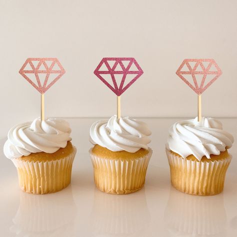 Diamond cupcake topper, bridal shower, bachelorette party decorations, cupcake toppers, glitter diamond, engagement, wedding ring Cupcakes Aesthetic, Ring Cupcake Topper, Decorations Engagement, Bridal Shower Cupcakes Toppers, Bridal Shower Champagne, Bach Bash, 2nd Wedding Dresses, Bridal Shower Cupcakes, Champagne Brunch