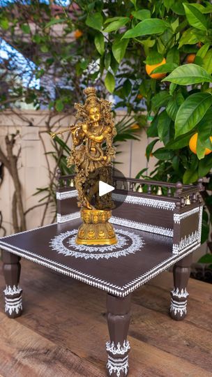 158K views · 3.3K reactions | DIY Pooja Peetam or Mandir
This detachable Peetam can be used as a peetam or hang it to the wall as Pooja mandir 

I Hope you enjoyed watching this DIY project and got some ideas for you DIYs 
Wood Pieces are from @homedepot @loweshomeimprovement 
Metal fixtures and Brass bells are from @amazon 

Send me a direct message if you want the details to make this DIY. 
Insta is hiding the comments with same message multiple times 😊

If you like this DIY share it with your friends and family and double tap to give it a ❤️

Thanks for watching ❤️

#hometemple #pujaroom #indianfestivedecor #satyanarayanapooja #peetam 
#poojamandir #poojaroom #diycrafts #indianhomes #mandir #mandirdesign | Vishnu Priya | kalaposhana · Original audio Diy Pooja Mandir, Pooja Decoration Ideas, Vishnu Priya, Puja Table, Puja Decor, Mandir Decoration, Pooja Decor, Mandir Design, Pooja Mandir