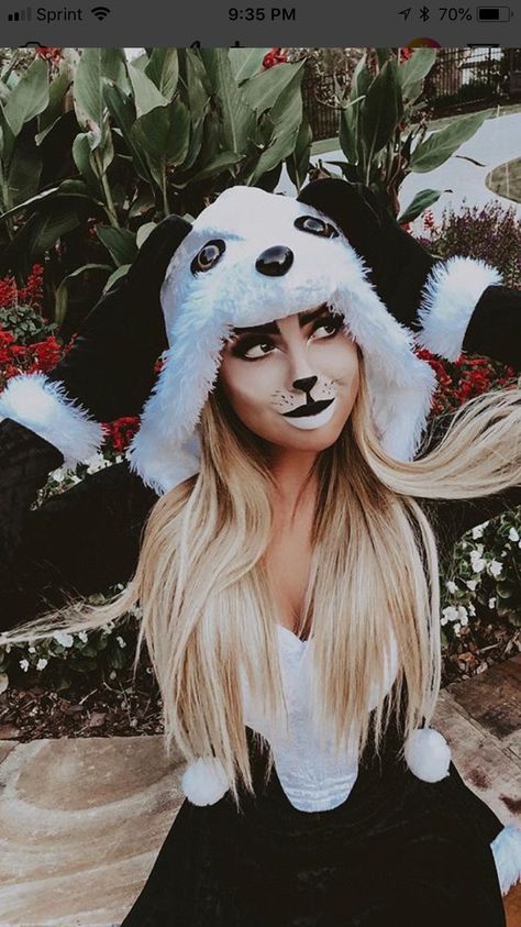 Panda Bear Makeup Halloween, Cute Panda Makeup, Panda Halloween Makeup, Panda Makeup Cute, Panda Makeup Halloween, Panda Bear Makeup, Panda Face Paint, Panda Makeup, Panda Costume