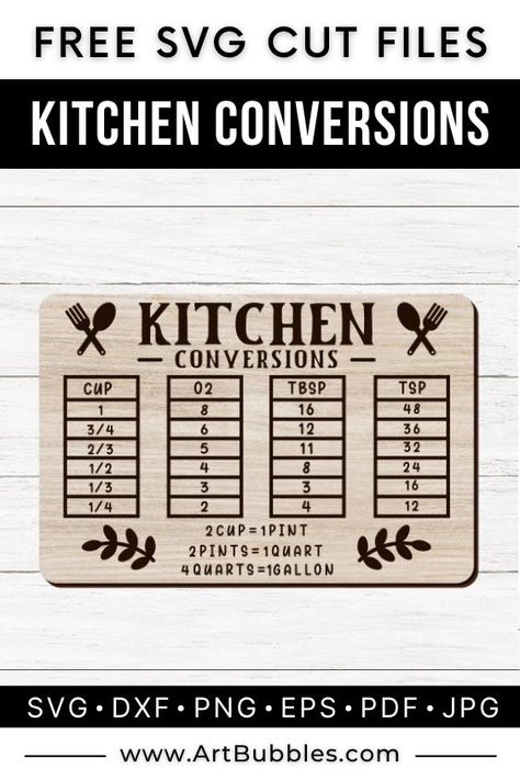 Looking for a way to make cooking easier? Our Kitchen Conversion SVG Design has got you covered! #kitchen Kitchen Conversions, Kitchen Conversion, Kitchen Cups, Free Svg Cut Files, Measurement Chart, Free Svg, Svg Design, Design