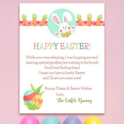 Easter Egg Hunt Letter From Easter Bunny, Easter Bunny Note Ideas, Easter Bunny Scavenger Hunt Letter, Easter Egg Hunt Poem, Message From The Easter Bunny, Notes From The Easter Bunny, Easter Bunny Notes For Kids, Easter Bunny Letter To Kids, Easter Bunny Notes Free Printable