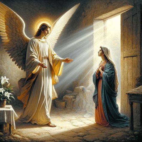 Mary And Angel Gabriel, Gabriel Visits Mary, Christmas Angels Images, Angel Visits Mary, The Annunciation Of Mary, Annunciation Of Mary, Immaculate Conception Of Mary, The Assumption Of Mary, Mother Mary Pictures