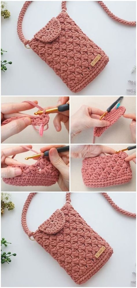 Crochet Easy Purse, Easy Crochet Handbag, Crochet Cell Phone Pouch Free Pattern, Alpaca Yarn Crochet Pattern Free, Crochet Bag Easy Pattern, Crocheted Purses And Bags, Crochet With Video Tutorials, Easy Crochet Wallet, Cute Crochet Bags Free Pattern