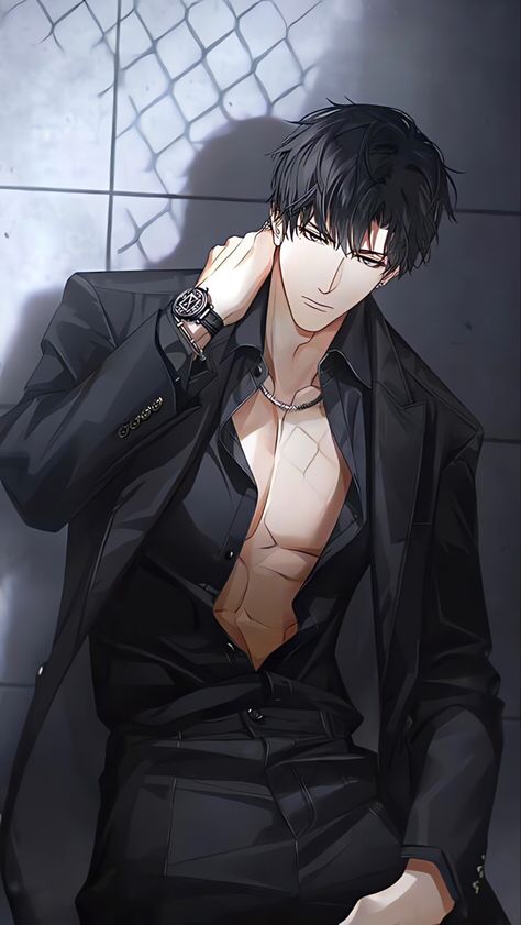 Guys With Black Hair, Anime Gangster, Black Hair Blue Eyes, Animated Man, Dark Anime Guys, Anime Guys Shirtless, Cool Anime Guys, Manga Boy, Manga Characters