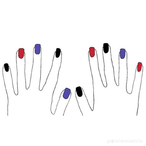 Red Black And Blue Nails, Fnaf Nails Ideas, Fnaf Nail Art, Fnaf Nails, Soft Grunge Nails, Black And Blue Nails, Red Black Nails, Music Nails, Themed Nails