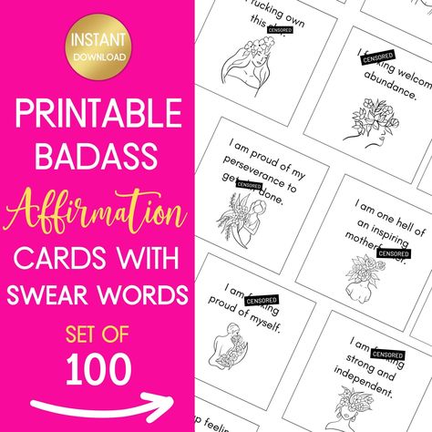 Cuss Word Affirmations, Swear Word Affirmations, Sassy Affirmations, Sweary Affirmation, Sweary Affirmation Cards Free, Sweary Affirmation Cards, Affirmation Deck Cards, Swear Word, Positive Affirmation Cards