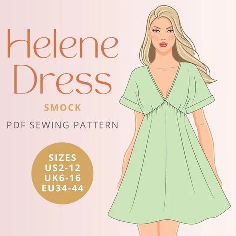 Easy Slip Dress Pattern - Etsy UK Sun Dress Sewing Pattern, Simple Dress Pattern Free, Smock Dress Sewing Pattern, Linen Sewing Patterns, Mini Dress Sewing Pattern, Smock Dress Pattern, Slip Dress Pattern, Caftan Dresses, Loose Dress Pattern