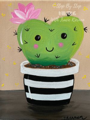 Kids Paint Night, Valentines Painting, Cactus Flower Painting, Heart Cactus, Valentines Day Painting, Succulent Painting, Paint Night Ideas, Day Painting, Sip And Paint