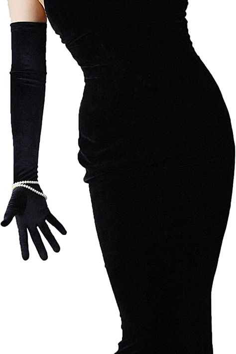 Long Black Gloves Outfits, Black Gloves Outfit, Velvet Opera Gloves, Prom Dress With Gloves, Gown With Gloves, Prom Gloves, Long Black Gloves, Gloves Outfit, Black Velvet Gown