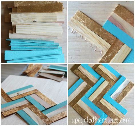 DIY Gilded Wood Shim Wall Art | MountainModernLife.com Wood Shim Wall Art, Wood Shim Wall, Shim Wall Art, Wood Art Diy, Diy Wand, Wood Wall Art Diy, Metal Tree Wall Art, Scrap Wood Projects, Metal Tree