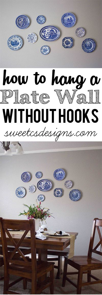 How to Hang a Plate Wall Without Hooks - Sweet C's Designs How To Hang A Plate On The Wall, How To Display Plates On A Wall, How To Hang Plates On Wall, Hanging Plates On The Wall Ideas, Plate Walls, Plates On The Wall, Plates Diy, Plate Wall Decor, Plate Wall