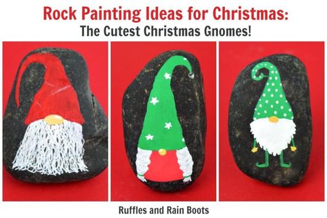 Gnome Rock Painting, Gnome Rocks, Rock Painting Ideas For Kids, Christmas Rock Painting Ideas, Rock Painting Tutorials, Christmas Rock Painting, Painting Ideas For Kids, Unicorn Painting, Holiday Gnomes