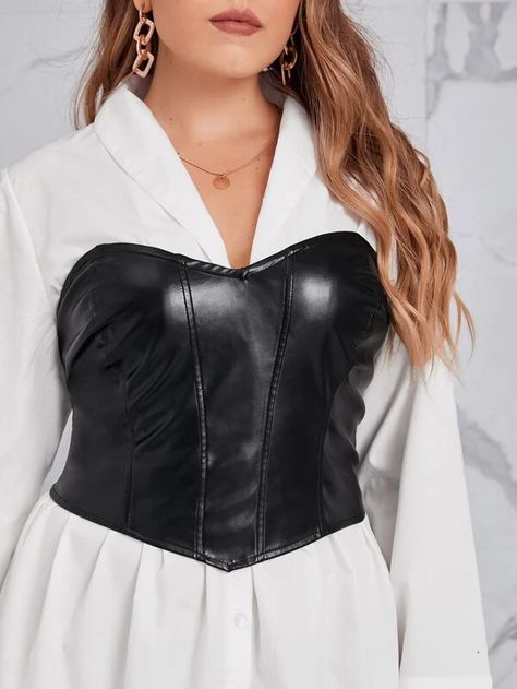 Leather Tube Top Outfit, Tube Top Outfit, Leather Tube Top, Tube Top Outfits, Top Bustier, Without Bra, Traje Casual, Top Outfit, Polo Neck