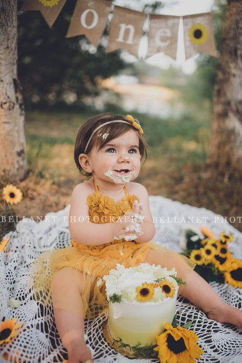 Daisy Theme Outdoor Photoshoot, Sunflower One Year Old Pictures, Fall First Birthday Photoshoot Outside, Sunflower Cake Smash First Birthdays, First Birthday Smash Cake Photoshoot Outside, Sunflower First Birthday Photoshoot, 1st Birthday Flower Theme Photoshoot, First Birthday Cake Smash Outdoor, 1st Bee Day Photoshoot