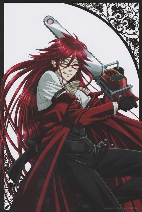 Grell Sutcliff, An Anime, Chainsaw, Anime Character, Red, Anime, Hair, Black