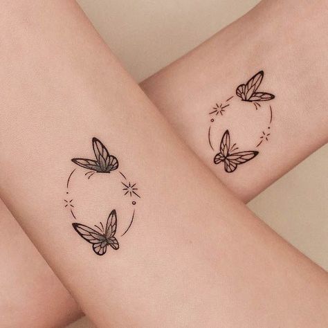 Butterfly And Flame Tattoo, Cute Butterflies Tattoos, Winnie The Pooh And Butterfly Tattoo, Tattoo Ideas Baterflay, Matching Mother Daughter Butterfly Tattoos, Mother Daughter Tattoos With Butterflies, His And Her Butterfly Tattoo, Mother Butterfly Tattoos, Sibling Butterfly Tattoos