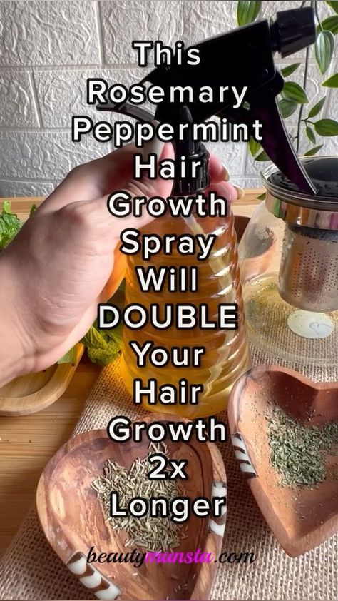 I will show you how to grow your hair faster with this simple hair growth spray - combine rosemary and peppermint to make this hair growth spray that will grow your hair two times faster! Rosemary And Mint Hair Growth Spray Diy, Good Things For Your Hair, Rosemary Leave In Spray, Natural Hair Remedies For Growth, Oils For Hair Growth And Thickness, Rosemary And Mint For Hair Growth, Rosemary Hair Growth Spray Diy, Rosemary Hair Growth Spray, Rosemary Hair Spray