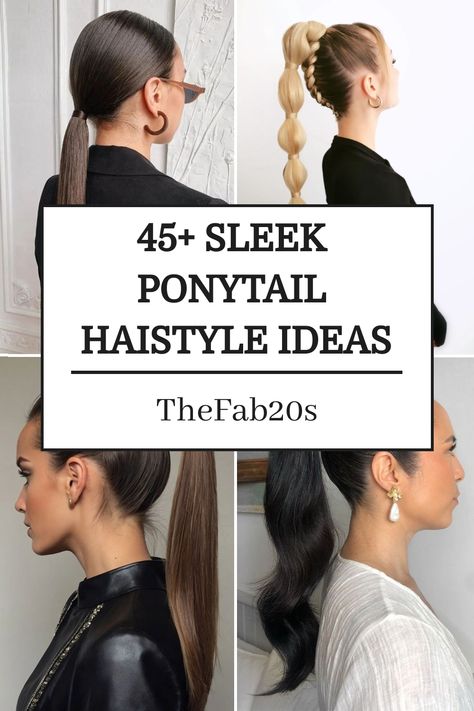 Discover elegant and chic sleek ponytail hairstyles for black hair that are perfect for any occasion. Whether you're looking for a classy sleek ponytail with bangs or a sleek ponytail weave with braid, we've got you covered! Elevate your look with these stunning hairstyle ideas that exude sophistication and style. Elegant Curly Ponytail Hairstyles, Sleek Pony Tailed Hairstyle, Cute Curly Hair Ponytail Hairstyles, Black Tie Ponytail, Fancy Ponytail Hairstyles Straight Hair, Wedding Sleek Ponytail, Ponytails With Headbands, Sleek Hair Ponytail, Sleeked Back Pony