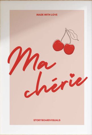 Cherry Quotes Aesthetic, Cherry Wall Print, Red Wall Prints Aesthetic, Ma Cherie Poster, French Art Aesthetic, Red Cherry Aesthetic, Cherry Quotes, Cherries Aesthetic, Cherry Wall Art