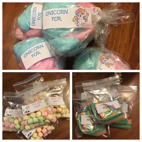 Unicorn Loot bag goodies, unicorn themed of course! Made the labels on my own computer Chloe Reese, Goodies Ideas, Unicorn Invite, Unicorn Birthday Party Decorations, Unicorn Themed Birthday Party, Rainbow Unicorn Birthday, Unicorn Party Decorations, Dragon Birthday, Pony Birthday