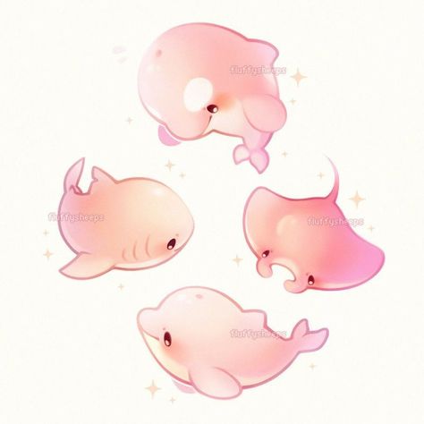 Cute Animal Drawings, Sea Animals, Whales, Sharks, Animal Drawings, Cute Stuff, Dolphins, Different Types, Pretty In Pink