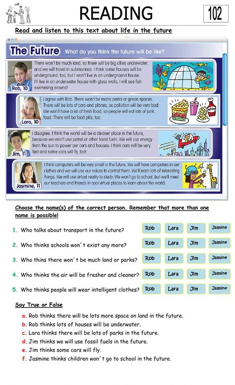 Reading Grade 5 Worksheet, Word Reading, Future Simple Worksheet, Esl Reading, Reading Comprehension Lessons, English Teaching Materials, English Reading, Reading Comprehension Worksheets, Reading Worksheets