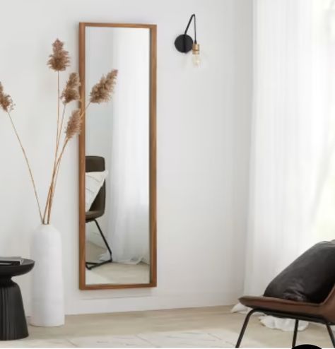 Wooden Framed Full Length Mirror, Long Wooden Mirror, Full Length Entryway Mirror, Wall Mirror Frame Design, Wall Length Mirror, Full Length Mirror In Small Bedroom, Long Mirror Entryway Ideas, Full Length Mirror On Wall, Mirror On Wall Bedroom