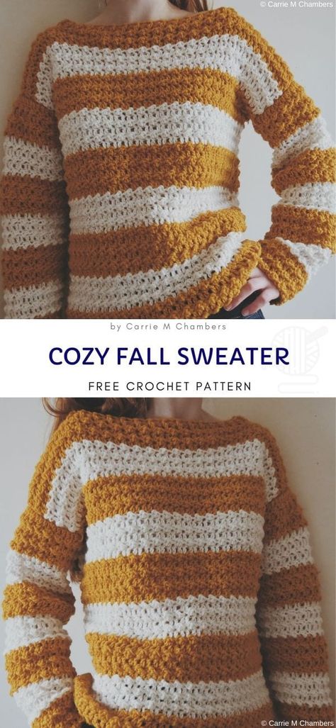 Cozy Fall Sweater, Cozy Sweaters Autumn, Crochet Sweater Pattern Free, Haken Baby, Blanket Patterns, Fall Sweater, Crochet Woman, Sweater Crochet Pattern, Bag Crochet