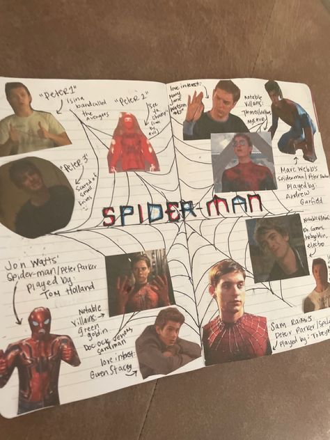 Spiderman Journal Ideas, Spiderman Journal, Film Journal, Bulletin Journal Ideas, Pretty Journals, My Diary, Cool Journals, Art Journal Therapy, Diary Ideas