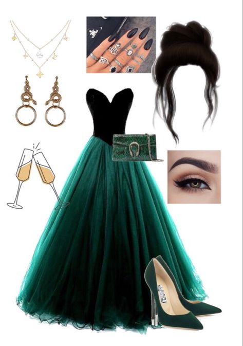 Slytherin Outfit Yule Ball, Draco Malfoy Yule Ball Outfit, Slytherin Yule Ball Dresses Aesthetic, Hogwarts Outfits Slytherin, Hogwarts Yule Ball Dresses, Draco Malfoy Inspired Outfits, Yule Ball Dress Slytherin, Slytherin Prom Dress, Slytherin Yule Ball Gowns