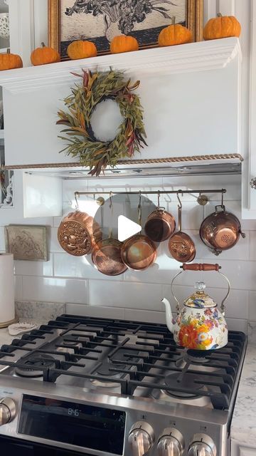 Elisa on Instagram: "✨ I hung this beautiful wall rack with S-hooks above my stove to display my copper collection, and it instantly added so much warmth and charm to the kitchen! 
 
✨COMMENT “LINK” to get it sent directly to your inbox! 

🤍 It came with all the necessary hardware, and you can hang it beneath cabinets or on the wall (I drilled right into the grout without any issues). I went with the 24-inch size, but it also comes in a smaller option! 

🎃 Have a great week, friends!! 

#ournhhome #cottagecore #cottagecoreaesthetic #kitchendecor #vintagestyle #frenchcountry #falldecor #KitchenCharm #CopperCollection #HomeDecor" Behind Stove Decor, Behind The Stove Decor, Above Stove Ideas, Above Stove Decor, Stove Decor, Copper Collection, Cooking Range, Have A Great Week, Decor 2024