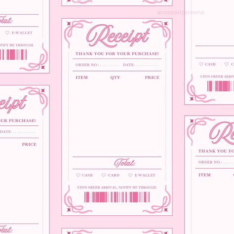 #pink #coquette #receipt #aesthetic #smallbusiness #template #inspo Coquette Slides Template, Coquette Small Business, Coquette Treats, Coquette Business Card, Pink Envelope Aesthetic, Receipt Design Aesthetic, Receipt Template Aesthetic, Receipt Design Ideas, Cute Receipt Template