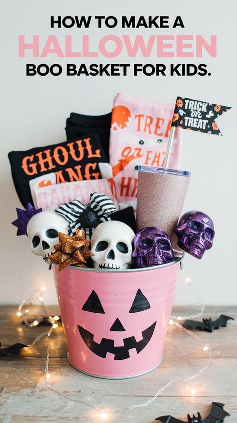 Boo Basket Ideas For Girlfriend, Spooky Basket Ideas, Halloween List, Halloween Boo Basket, Boo Basket Ideas, Spooky Love, Spooky Basket, Boo Baskets, Halloween Themed Gifts