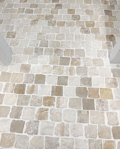 Indoor Cobblestone Floors, Cobblestone Tile Floor, Cobblestone Interior Floor, Cottage Core Flooring, Cobblestone Entryway, Cobblestone Flooring Interior, Cobblestone Bathroom Floor, Diy Outdoor Tile, Stone Flooring Bathroom