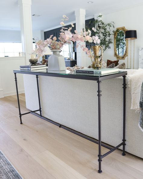 Long Glass Console Table, 60” Console Table, Black Iron Console Table, Glass Console Table Styling, Panget Console Table, Behind Couch Console, Behind Sofa Console, Styling Console Table, Console Table Behind Couch