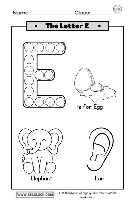 Alphabet Activities Kindergarten Worksheets Free Printable, Letter E Preschool, Counting Worksheets Preschool, Letter E Activities, List Of Drawing Ideas, Tracing Letters Preschool, Alphabet Activities Kindergarten, Pre K Worksheets, Alphabet Worksheets Kindergarten