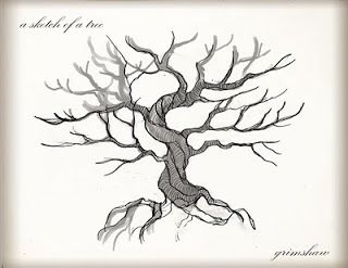 Grimshaw's Sketchbook: December 2009 Twisted Tree Drawing, Simple Tree Tattoo, Gnarled Tree, Drawing Leaves, Watercolor Tattoo Tree, Tree Sleeve Tattoo, Tree Of Life Artwork, Leaves Drawing, Tree Wallpaper Iphone