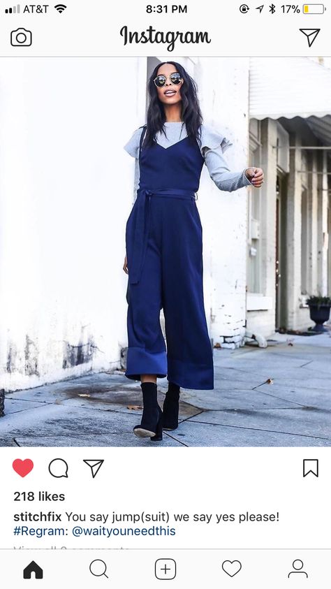 Idk about this jumpsuit, maybe it is the shirt underneath, but i LOVE the deep blue. I have a few jumpsuits and a love them! Jumpsuit With Shirt Underneath, Shirt Under Jumpsuit, Winter Jumpsuit Outfit, Hairstyles For Grey Hair, Plain Jumpsuits, Grey Hair Over 50, Hairstyles For Older Women, Hair Over 50, Hair Silver