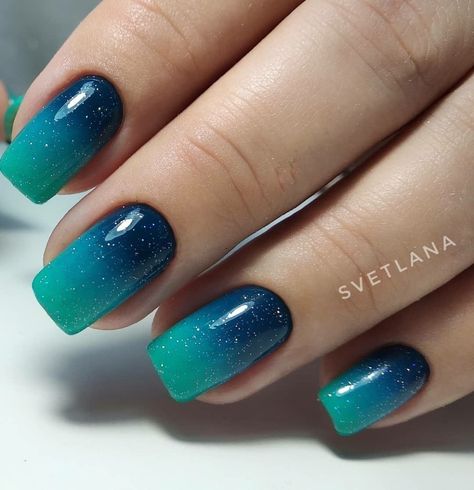 Ombre Nails Winter Colors, Ombre Nails Teal, Blue Green Ombre Nails, Teal Ombre Nails, Green Nail Art Designs, Nail Designs Toenails, Teal Nail Designs, Faded Nails, Blue Ombre Nails