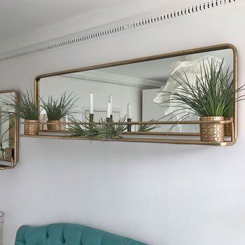 Gold Metal Landscape Carriage Mirror 165cm Bathrooms Mirrors, Horizontal Mirror, Horizontal Mirrors, Metal Wall Planters, Hall Mirrors, Mirror Dining Room, Hallway Mirror, Wall Decoration Ideas, Long Walls