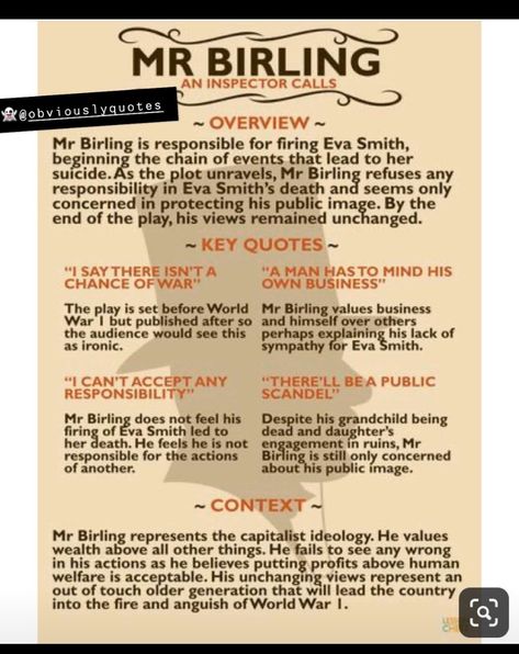 An Inspector Calls Revision Notes Mr Birling, Mr Birling Mind Map, Mr Birling Quotes And Analysis, Mr Birling Character Analysis, Mr Birling Revision, Mr Birling Quotes, Arthur Birling, Mr Birling, An Inspector Calls Quotes